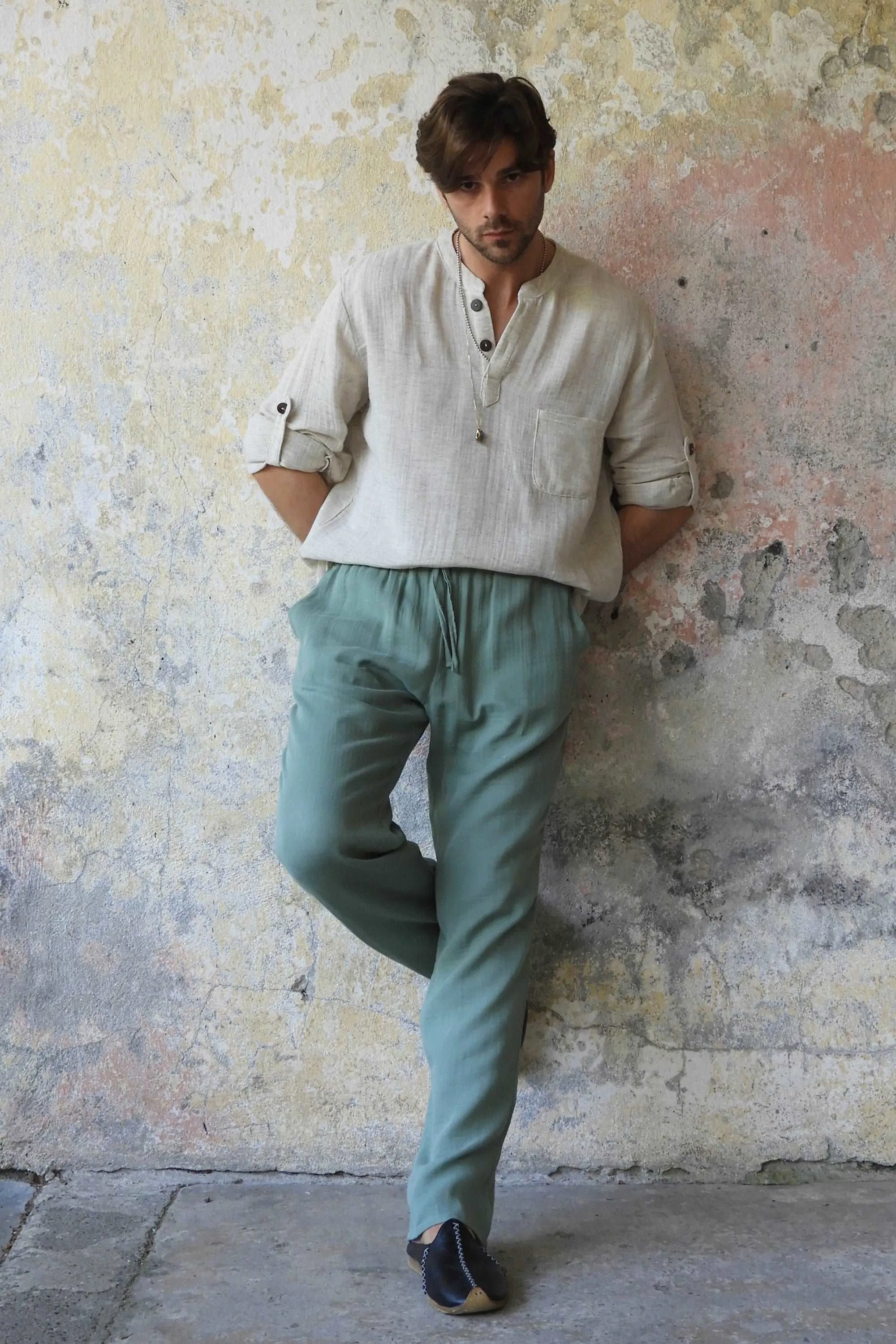 DUNE Organic Gauze Cotton Pants (Black, Sage Green)