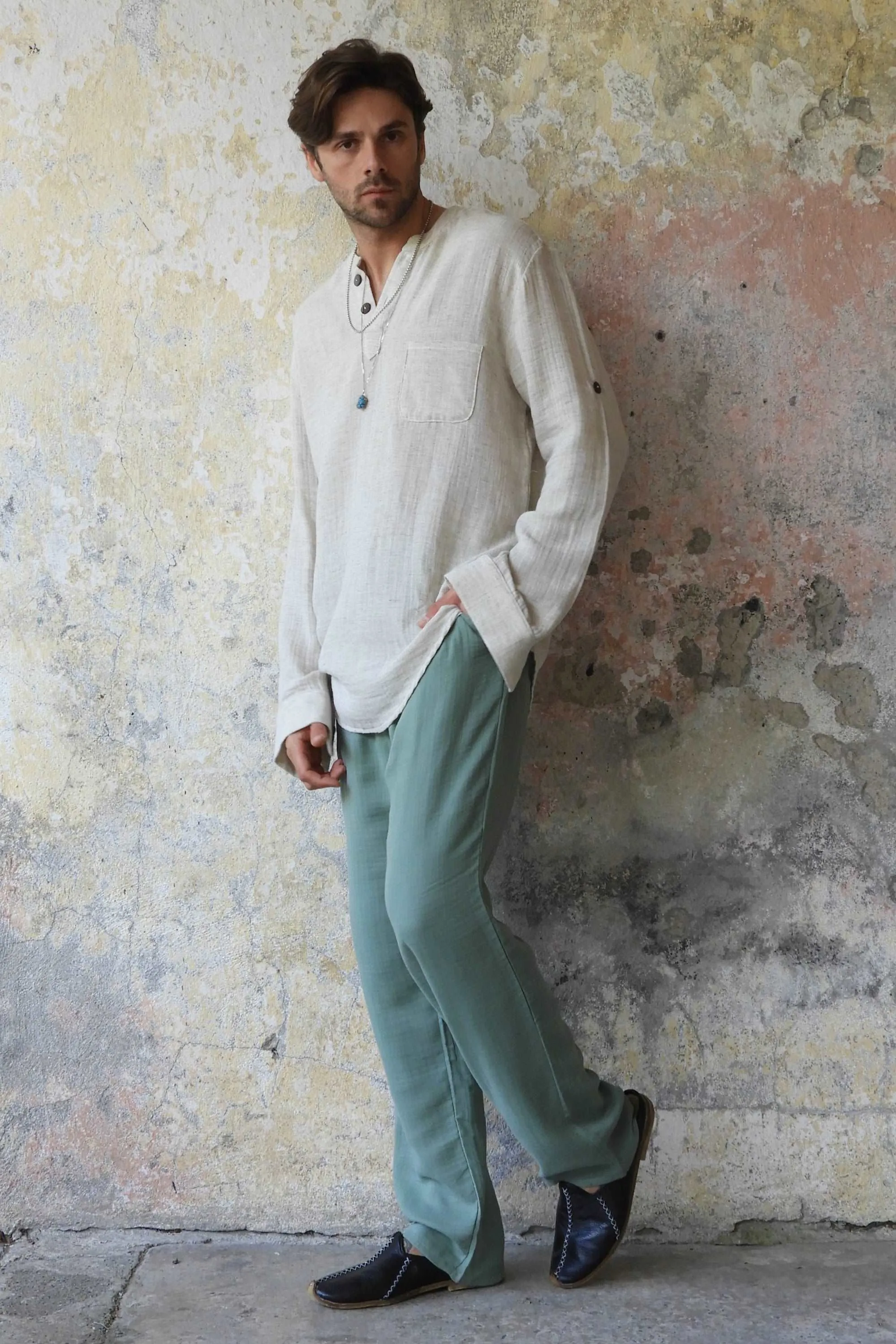 DUNE Organic Gauze Cotton Pants (Black, Sage Green)