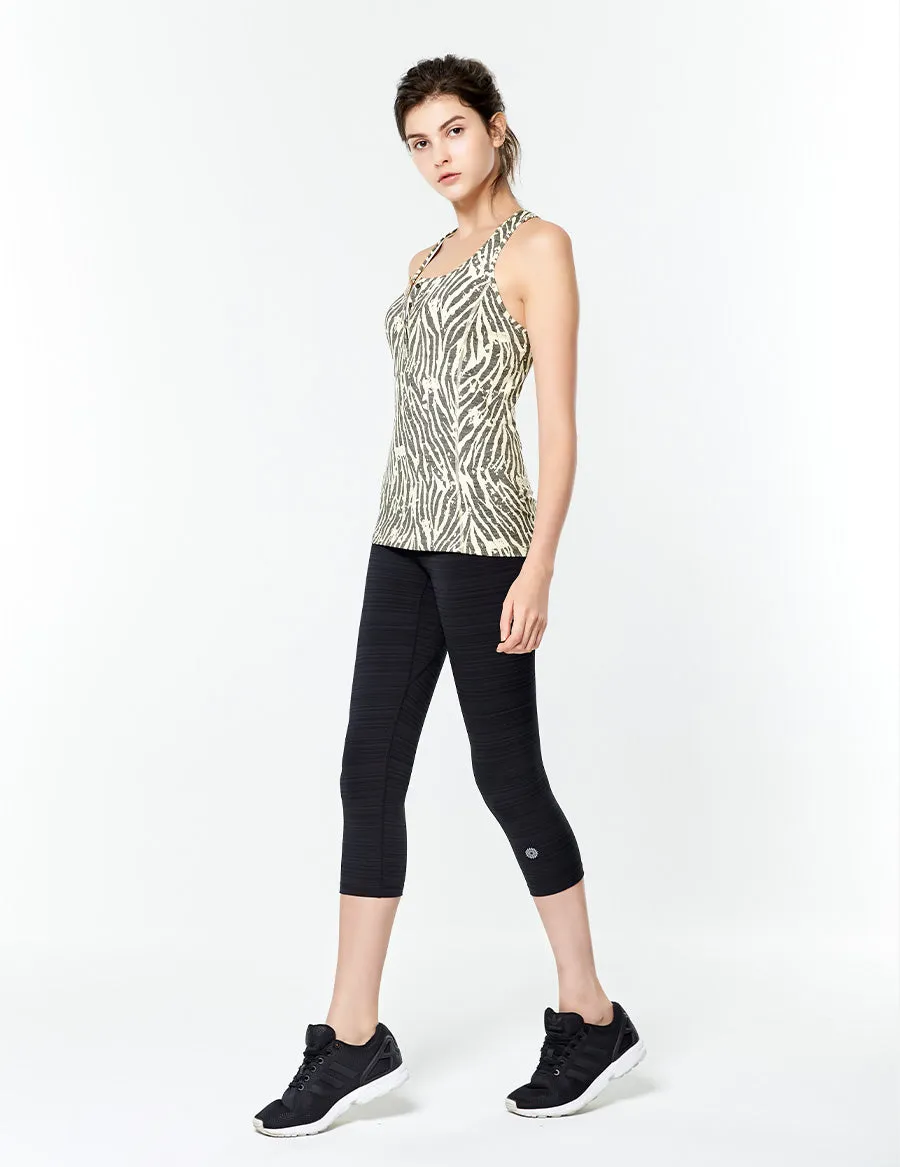 easyoga LESPIRO Glossy Slim Capris3 - D50 Black Gray Stripe