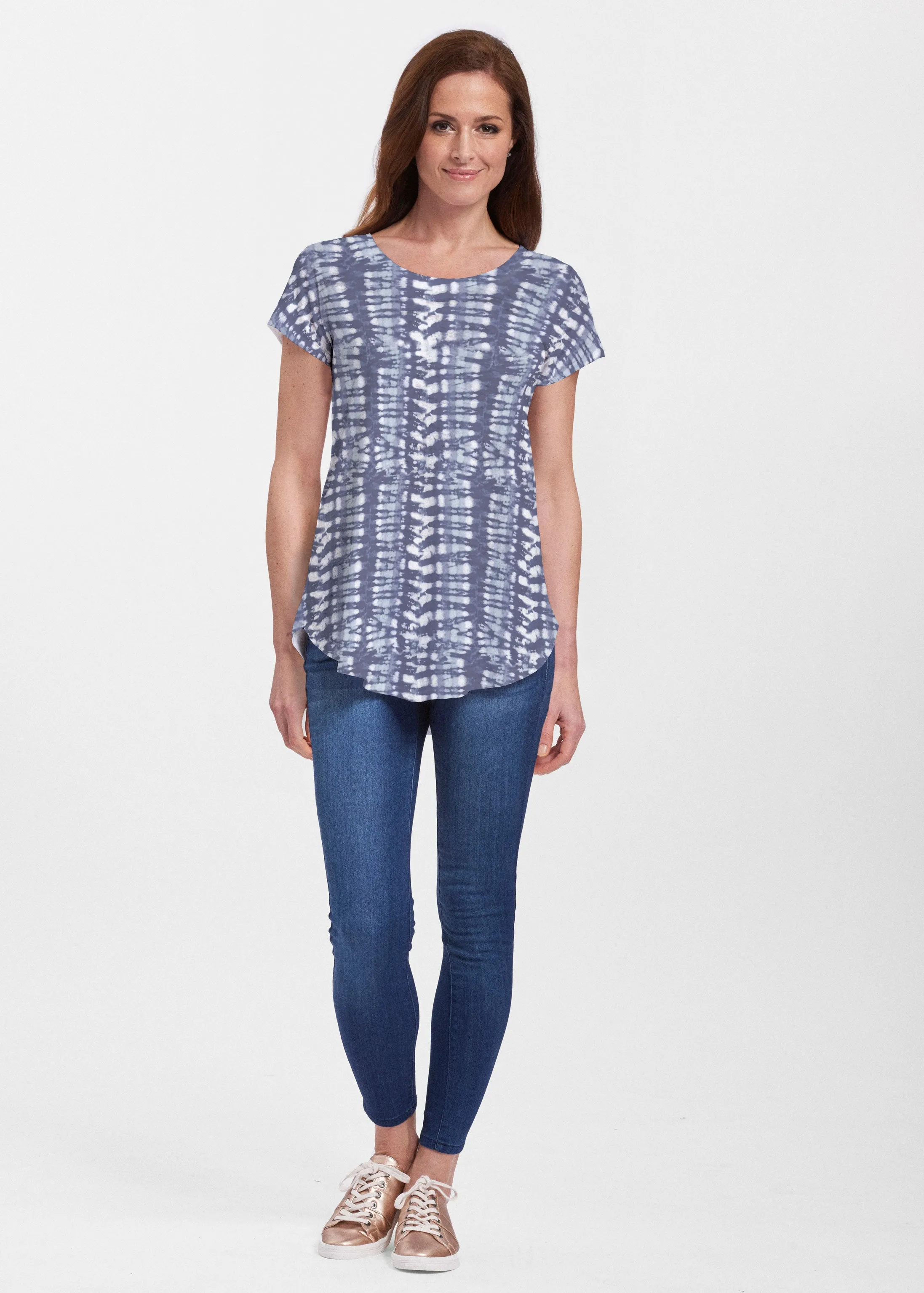 Electric Blue (7719) ~ Signature Short Sleeve Scoop Neck Flowy Tunic