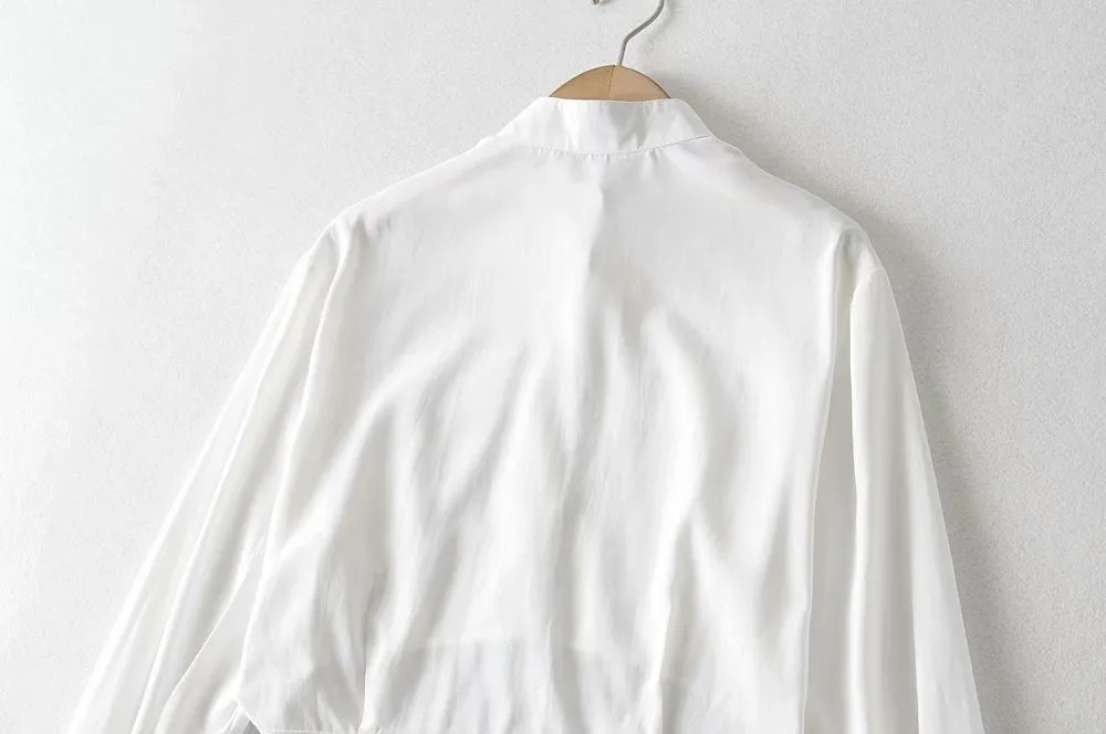 Elegant Flared Sleeve Mandarin High Collar Shirts Crop Tops