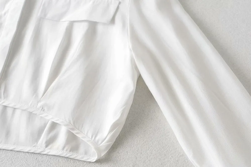 Elegant Flared Sleeve Mandarin High Collar Shirts Crop Tops