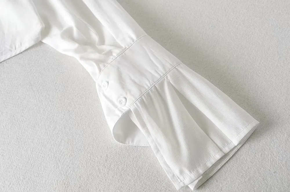Elegant Flared Sleeve Mandarin High Collar Shirts Crop Tops