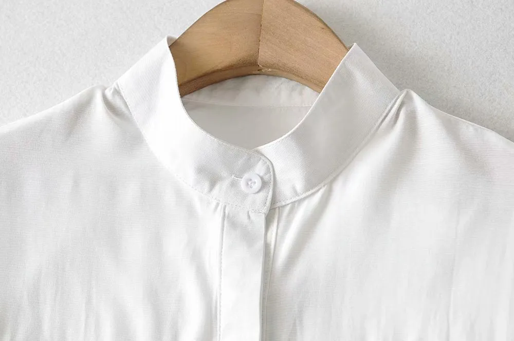 Elegant Flared Sleeve Mandarin High Collar Shirts Crop Tops