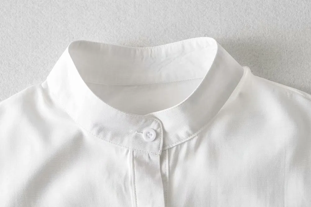 Elegant Flared Sleeve Mandarin High Collar Shirts Crop Tops