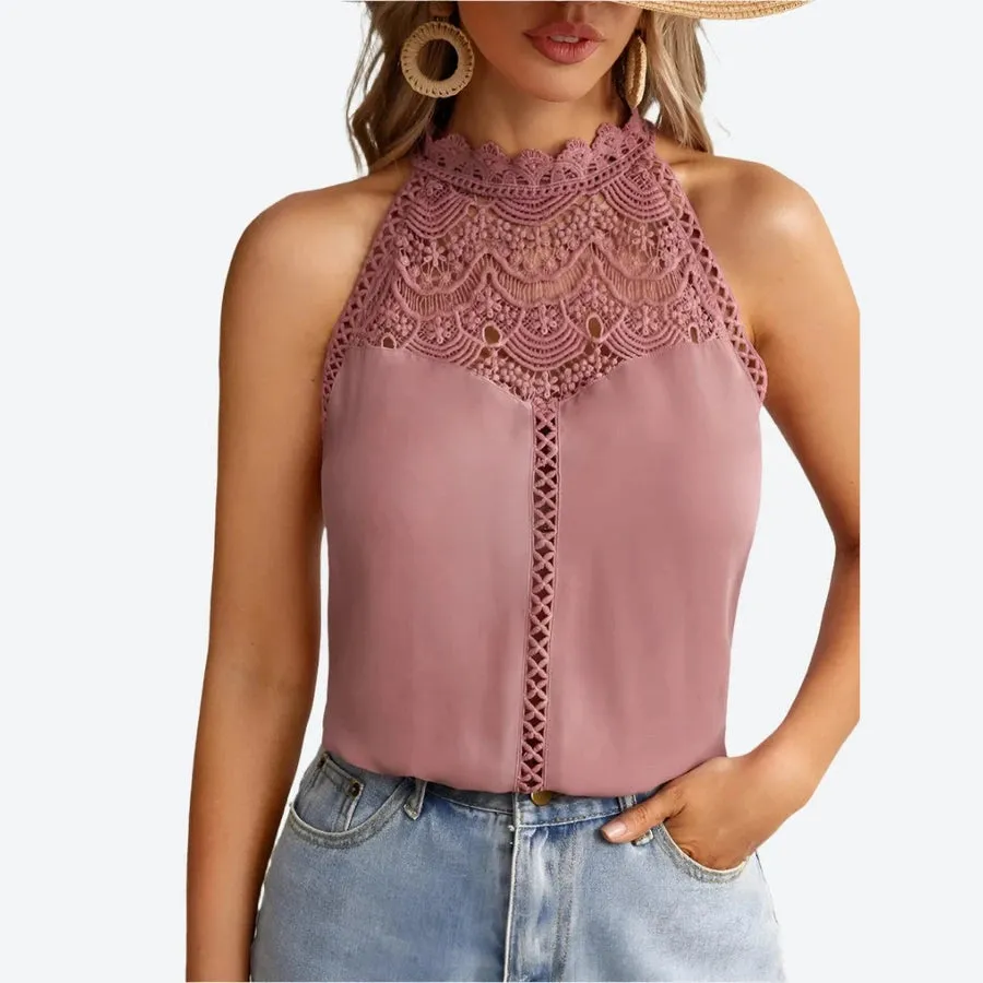 Elegant Lace Halter Neck Tops