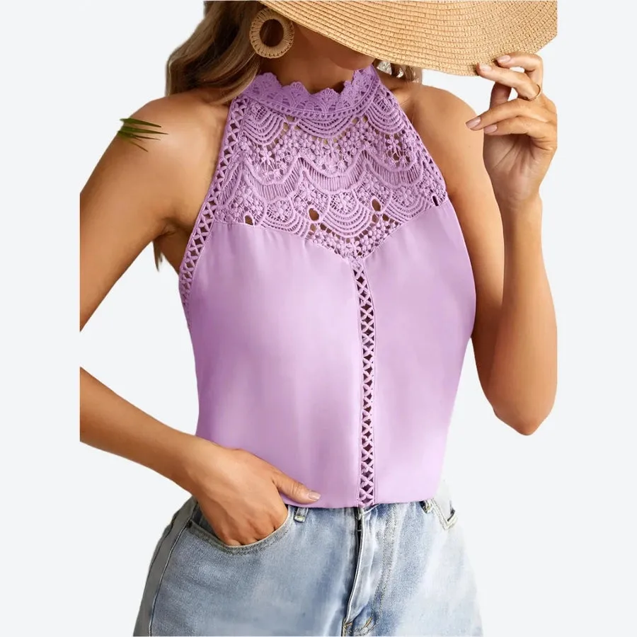 Elegant Lace Halter Neck Tops