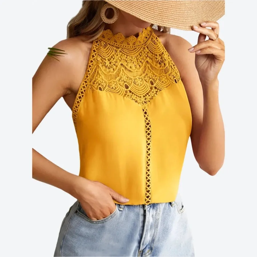 Elegant Lace Halter Neck Tops