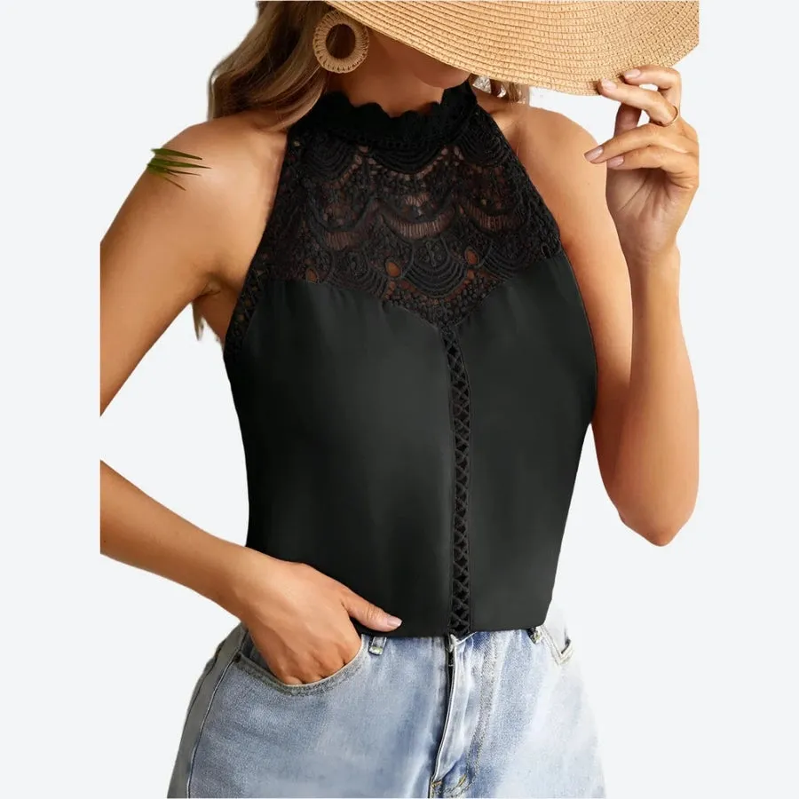 Elegant Lace Halter Neck Tops