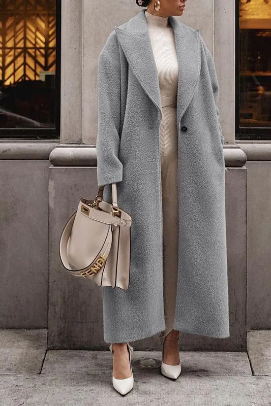 Elegant lapel plush long coat