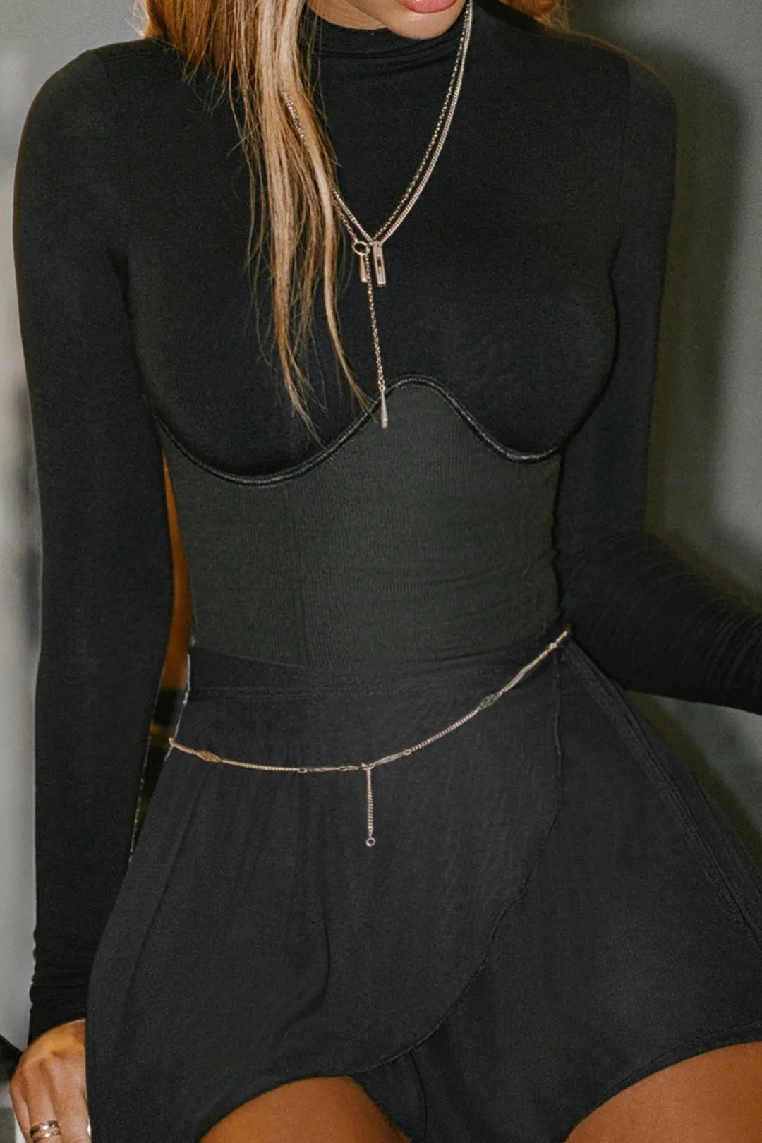 Eliana - Elegant Solid Bustier Woman's Long Sleeve Top