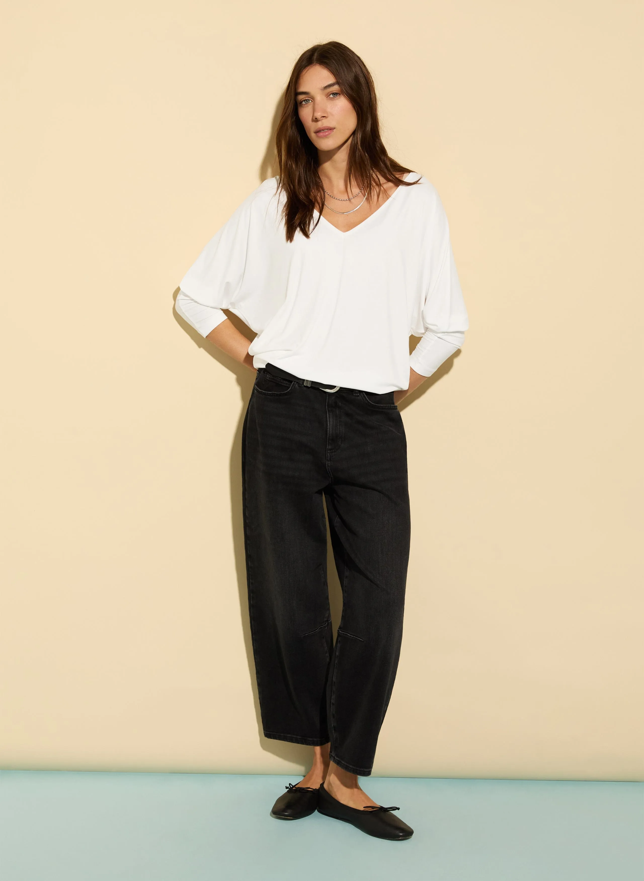 Ella LENZING™ ECOVERO™ Relaxed V-Neck Top | Pure White