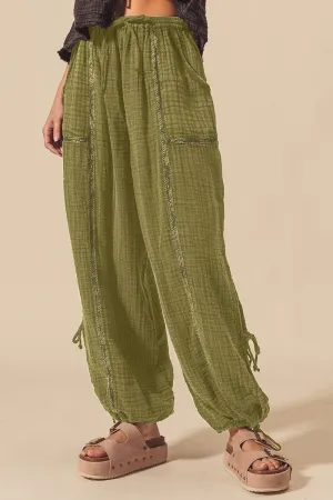Ellie Mineral Washed Crinkle Gauze Joggers - Vintage Olive