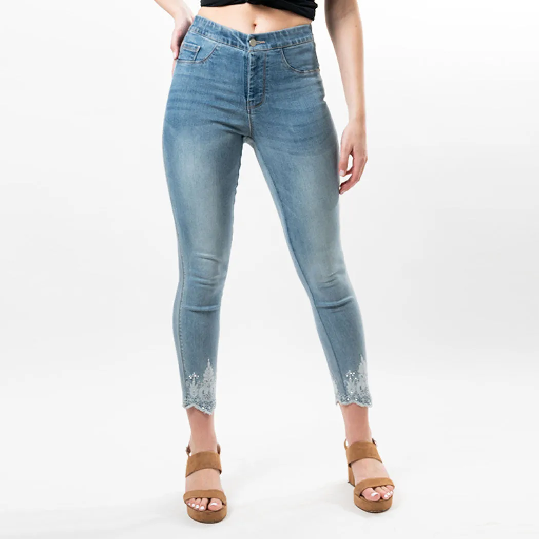 Embroidered Crystals Hem Capris