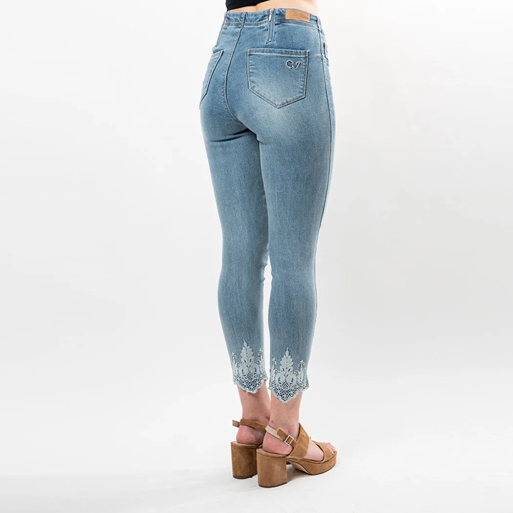 Embroidered Crystals Hem Capris