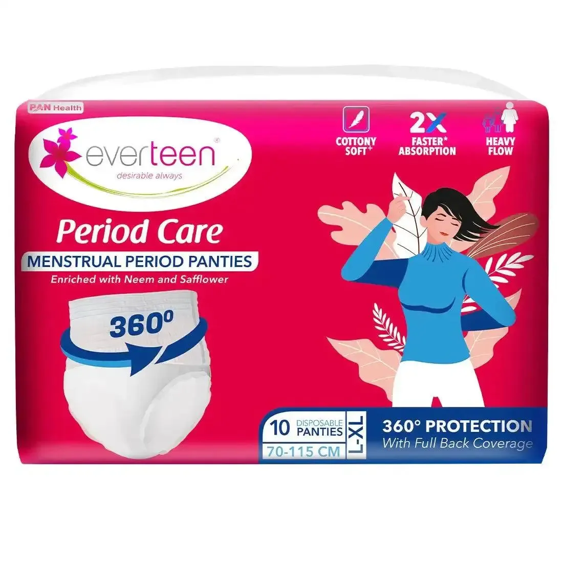 everteen Period Care Disposable Period Panties, 360-degree Protection, Cottony Soft, Neem, Safflower - 10N