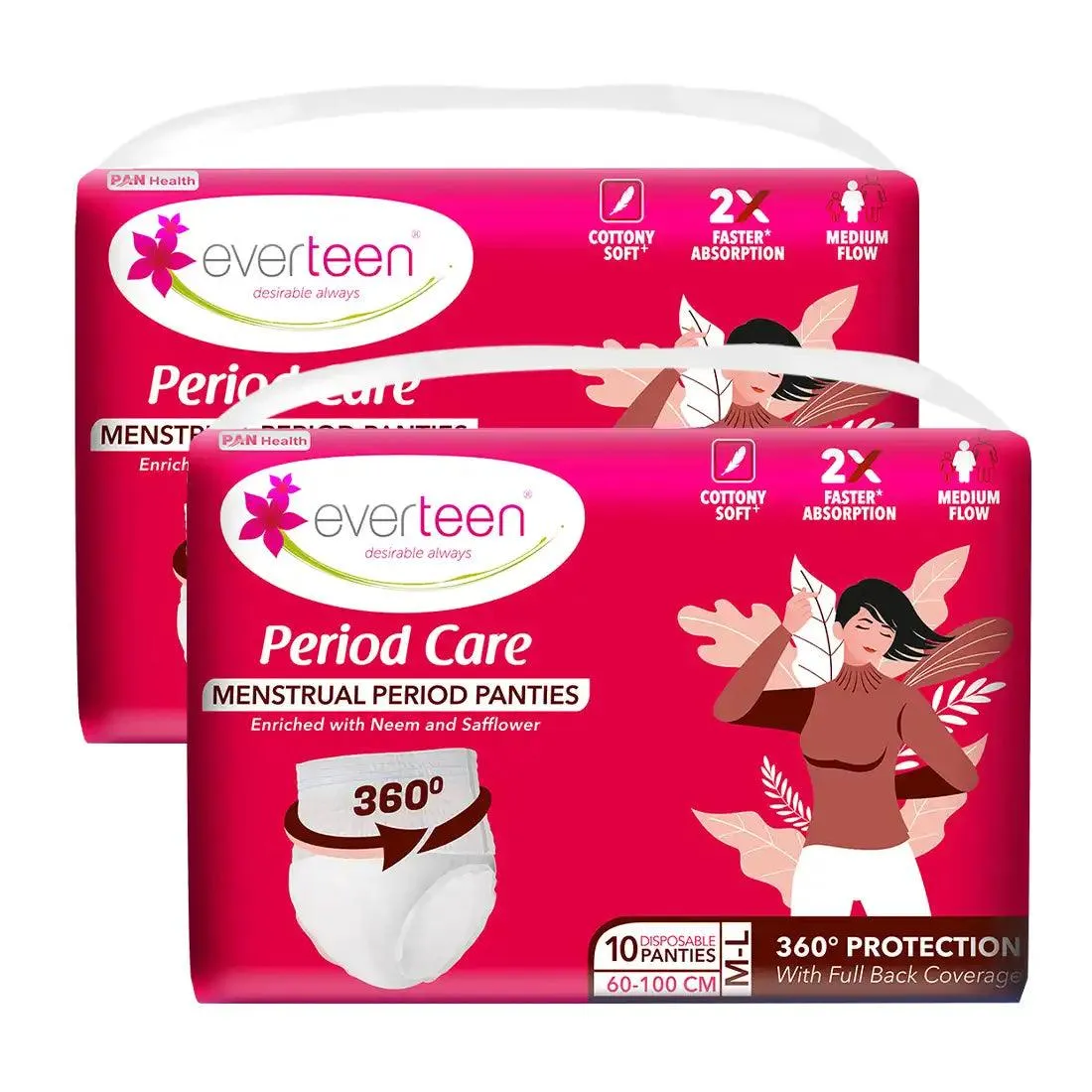 everteen Period Care Disposable Period Panties, 360-degree Protection, Cottony Soft, Neem, Safflower - 10N