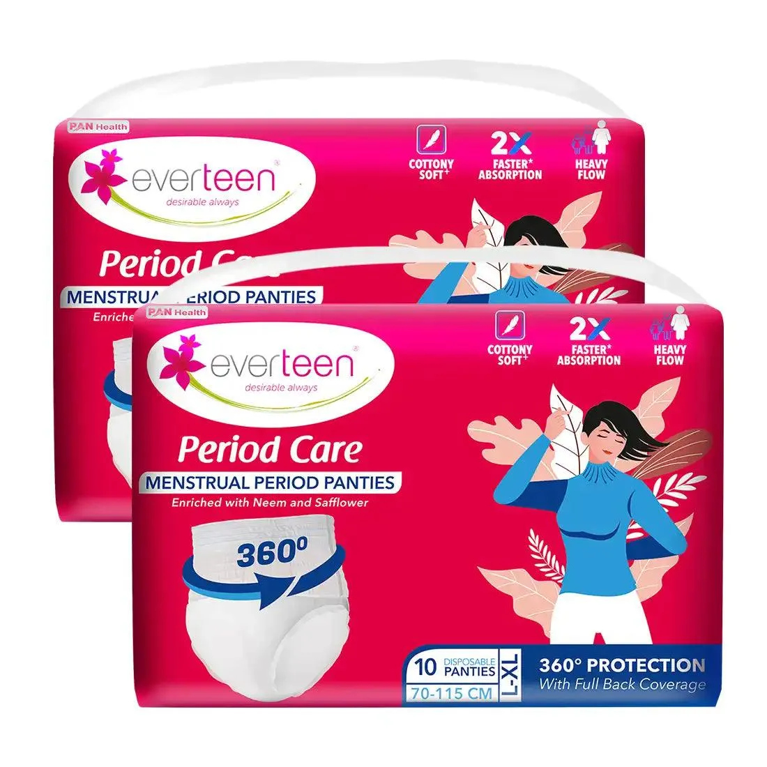 everteen Period Care Disposable Period Panties, 360-degree Protection, Cottony Soft, Neem, Safflower - 10N