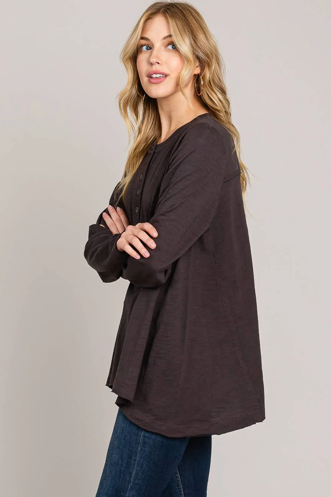 Everyday Fall/Winter Flowy Women's Top Cotton Bleu