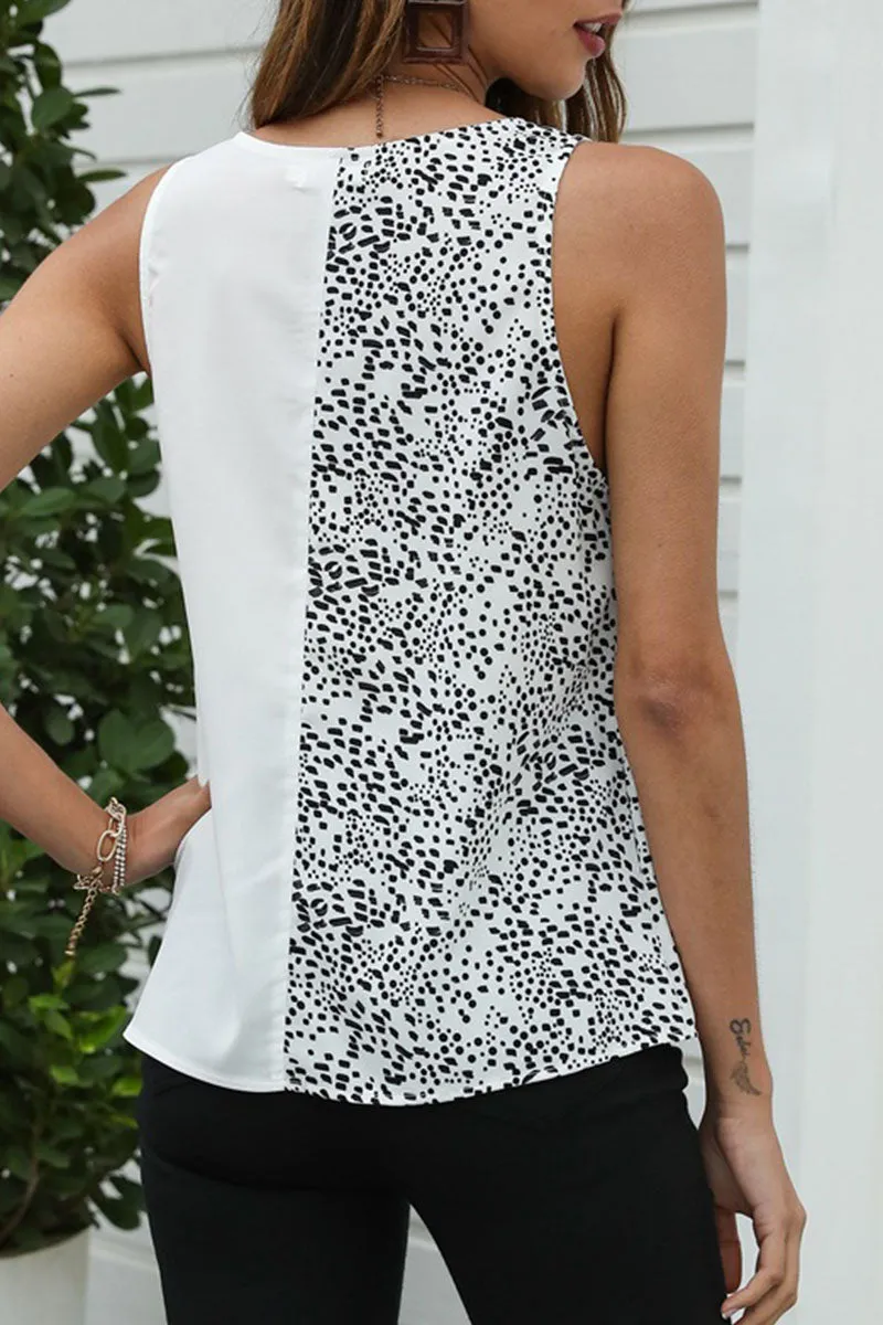 Fashion Elegant Print Patchwork V Neck Tops