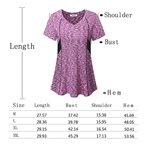 Fashion Tops for Women Dressy,Sports Workout Hiking Short Sleeve V Neck Active Shirts Soft Comfortable Tunics Training Weight Lifting Fitness Clothes Daily Leisure Wear Pink Large