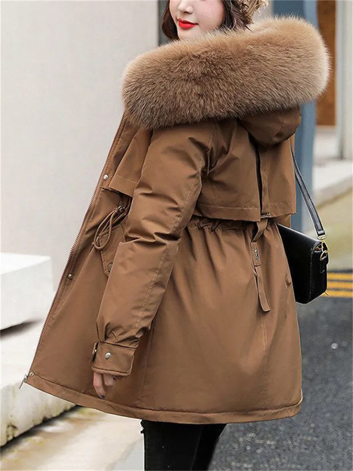 Fashionable Faux Fur Collar Super Warm Padded Coats for Women