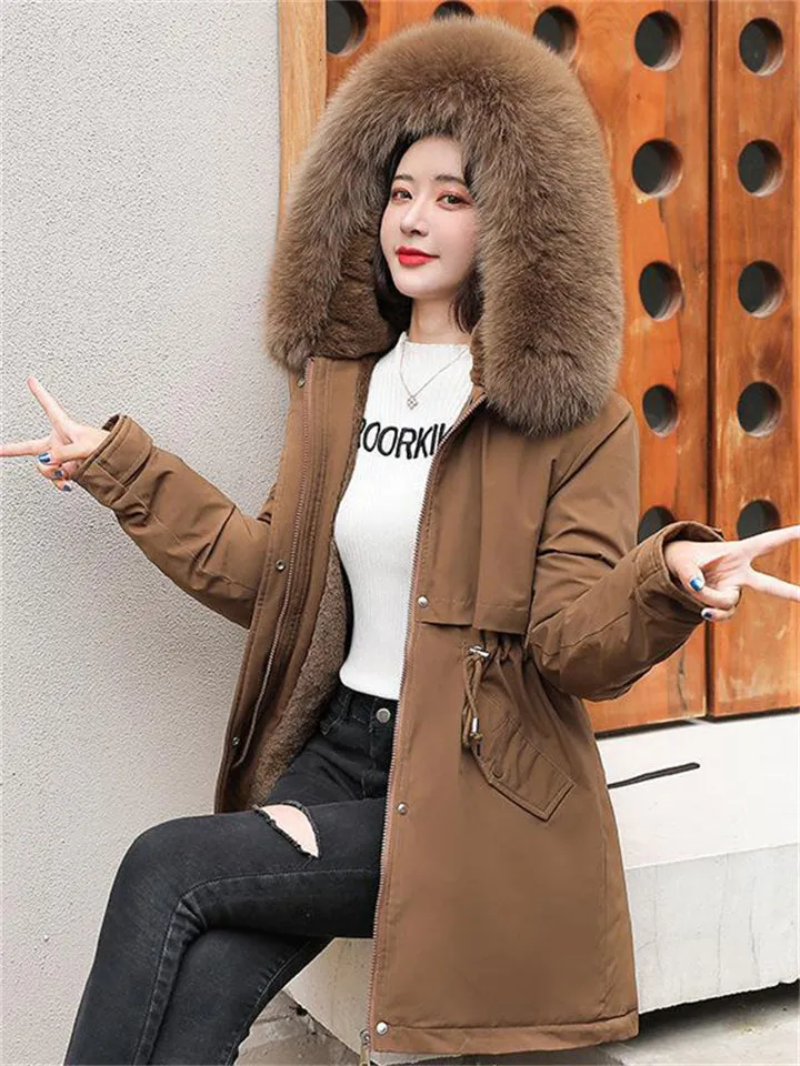 Fashionable Faux Fur Collar Super Warm Padded Coats for Women