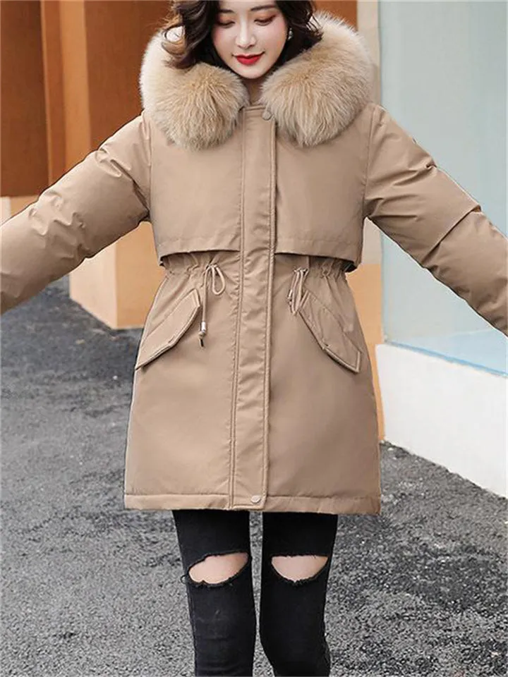 Fashionable Faux Fur Collar Super Warm Padded Coats for Women