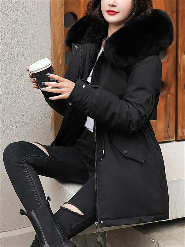 Fashionable Faux Fur Collar Super Warm Padded Coats for Women