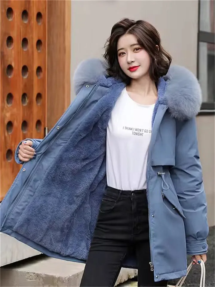 Fashionable Faux Fur Collar Super Warm Padded Coats for Women