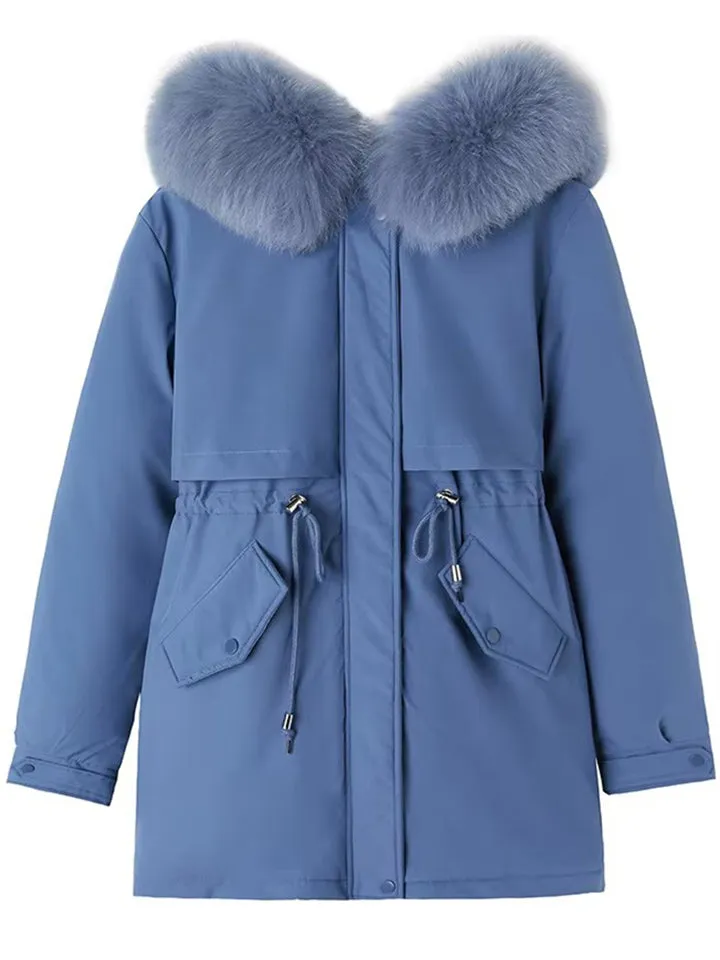 Fashionable Faux Fur Collar Super Warm Padded Coats for Women