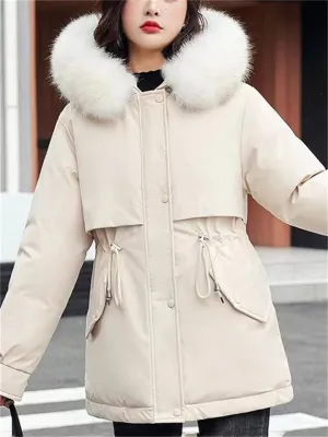 Fashionable Faux Fur Collar Super Warm Padded Coats for Women