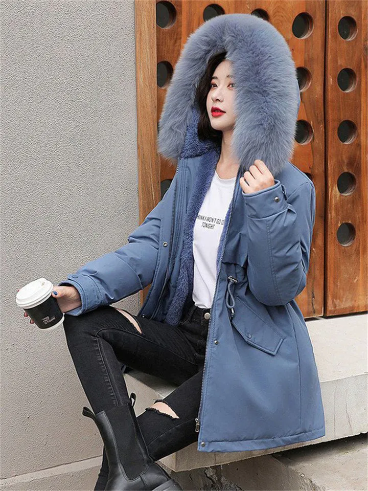 Fashionable Faux Fur Collar Super Warm Padded Coats for Women