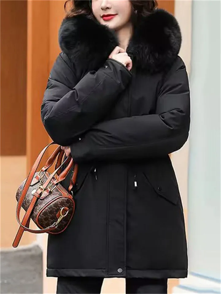 Fashionable Faux Fur Collar Super Warm Padded Coats for Women