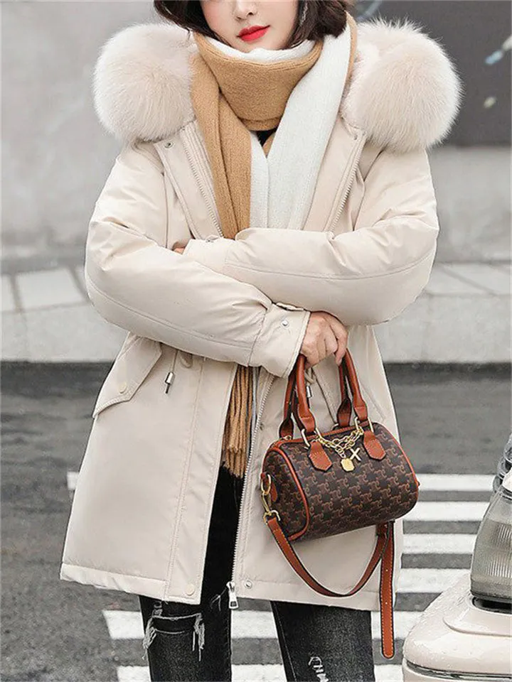 Fashionable Faux Fur Collar Super Warm Padded Coats for Women