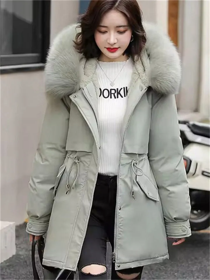 Fashionable Faux Fur Collar Super Warm Padded Coats for Women