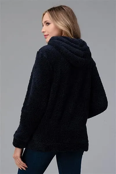 Faux Fur Teddy Bear Zip Up Hoodie Jacket Navy - Pack of 6