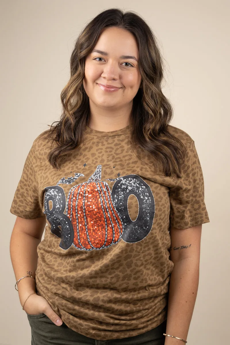 Faux Sequin Boo Transfer Fine Jersey Tee