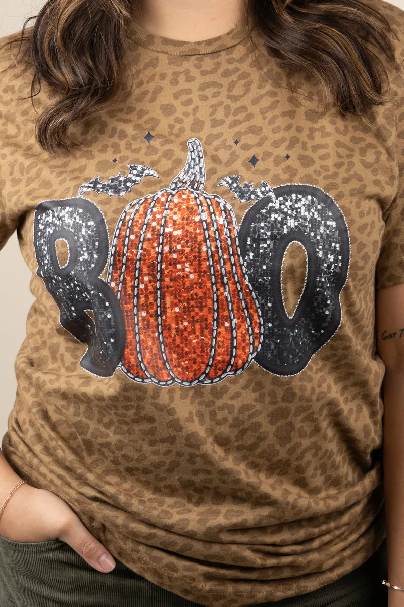 Faux Sequin Boo Transfer Fine Jersey Tee