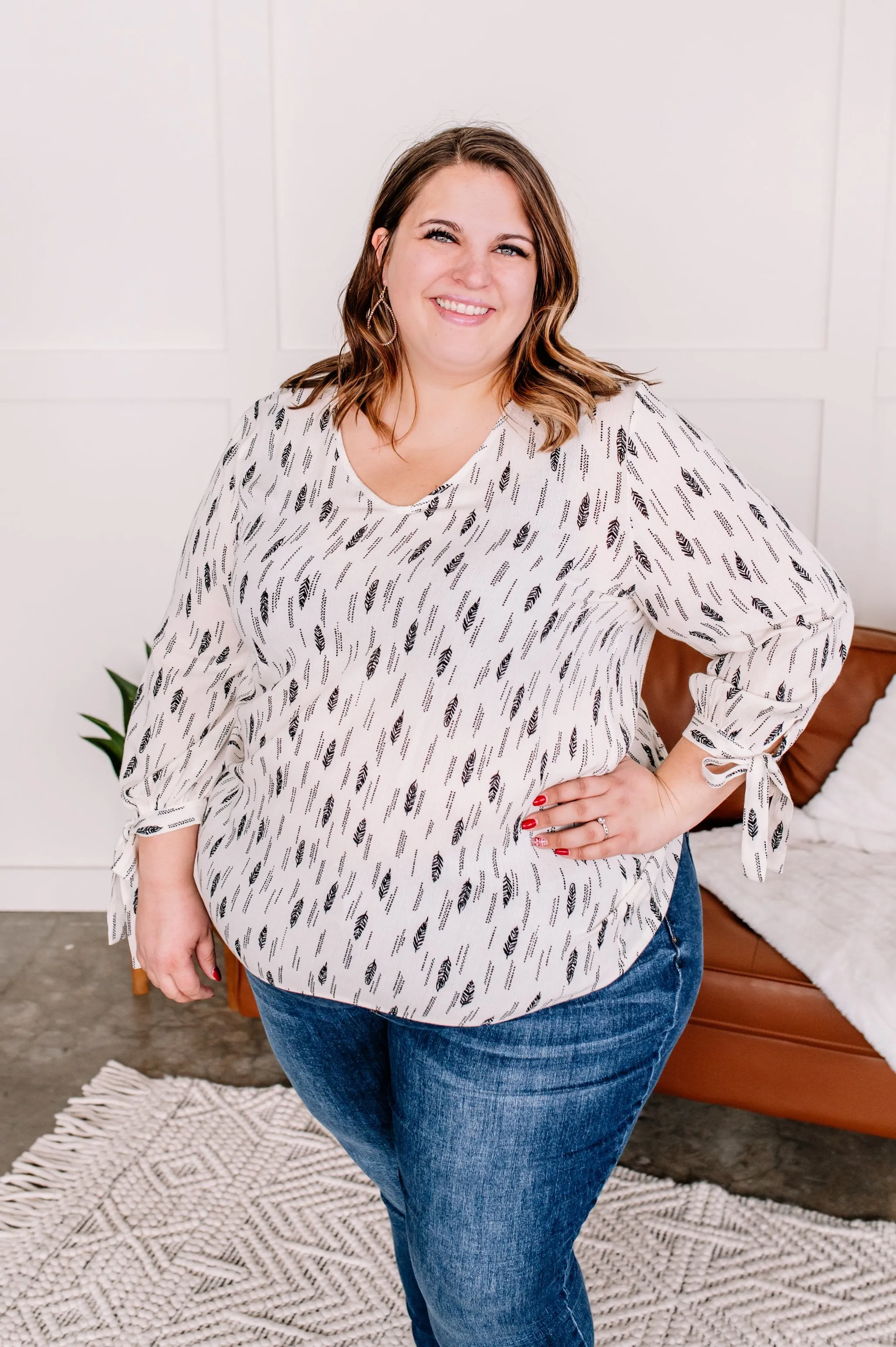 Feather Together Blouse In Ivory & Black