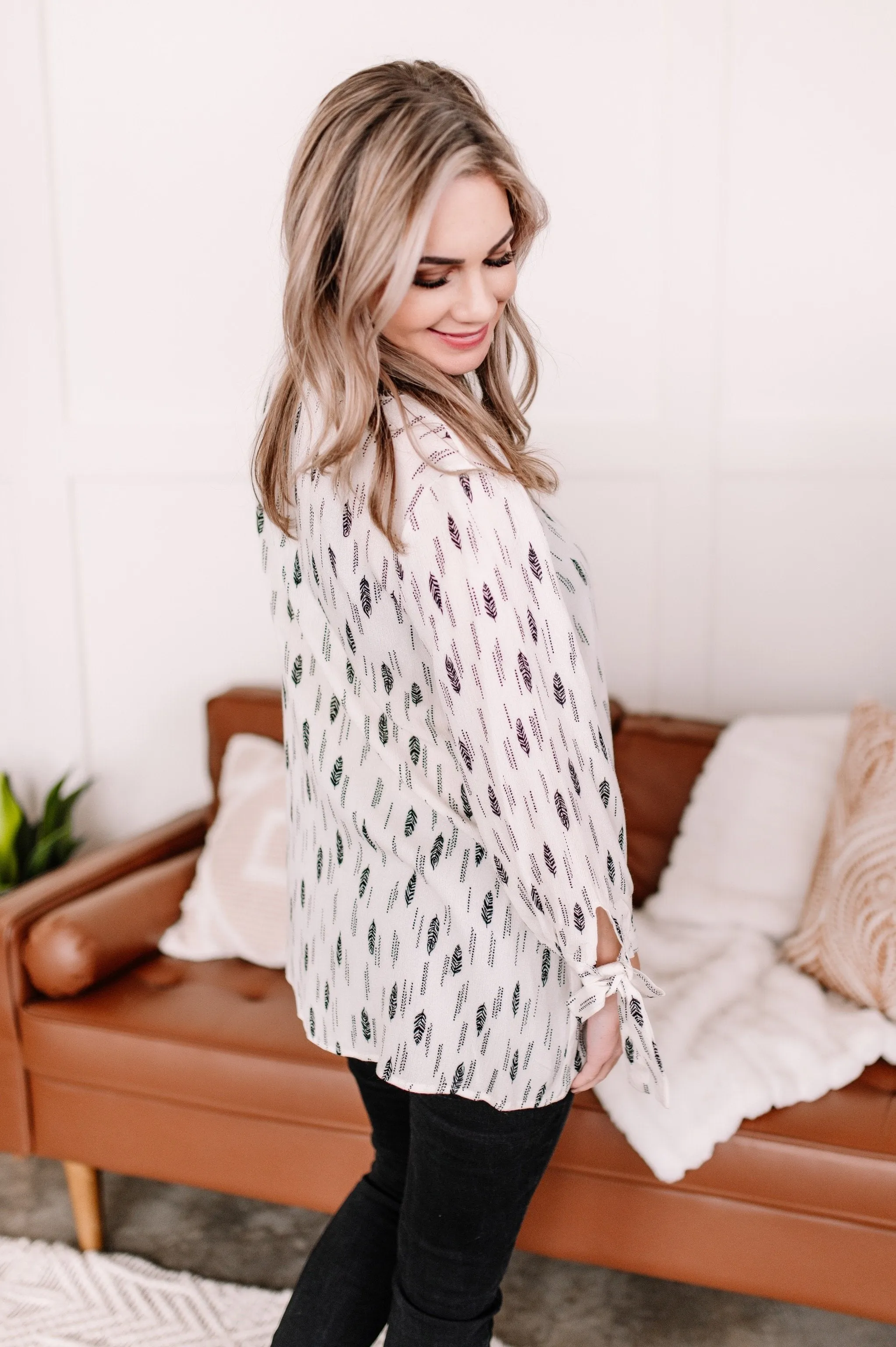 Feather Together Blouse In Ivory & Black
