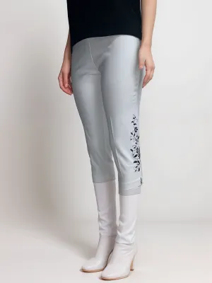 Floral Embroidered White Capri