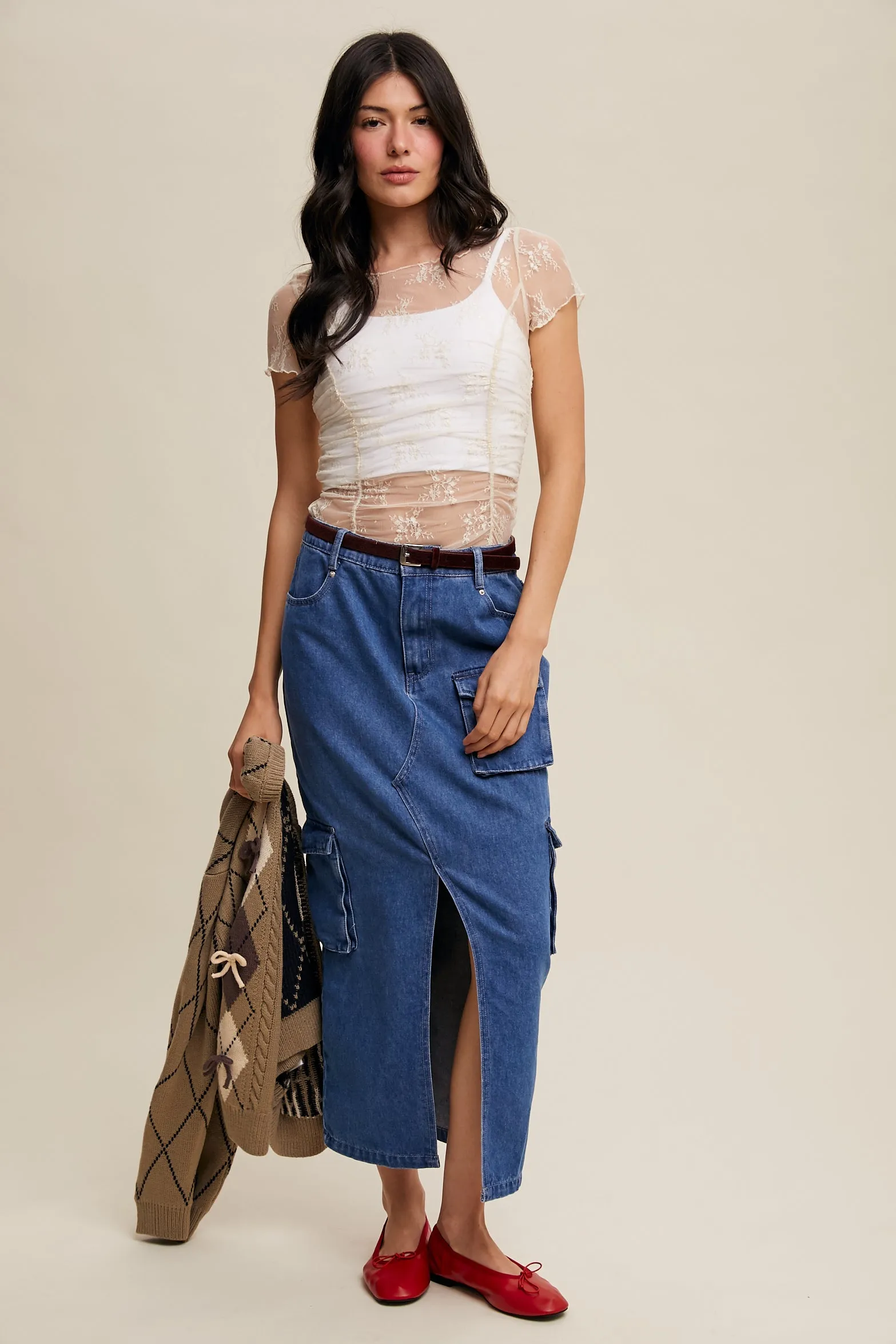 Floral Mesh Ruched Short Sleeve