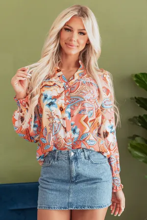 Floral Shirred Cuff Loose Shirt