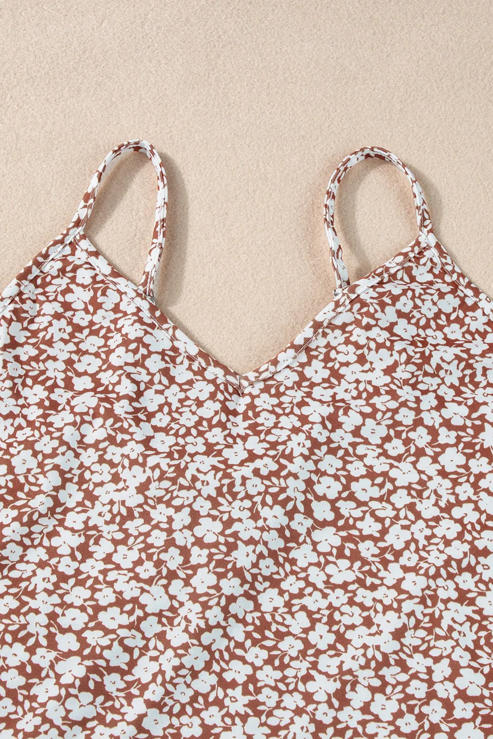 Floral Spaghetti Strap V Neck Bodysuit