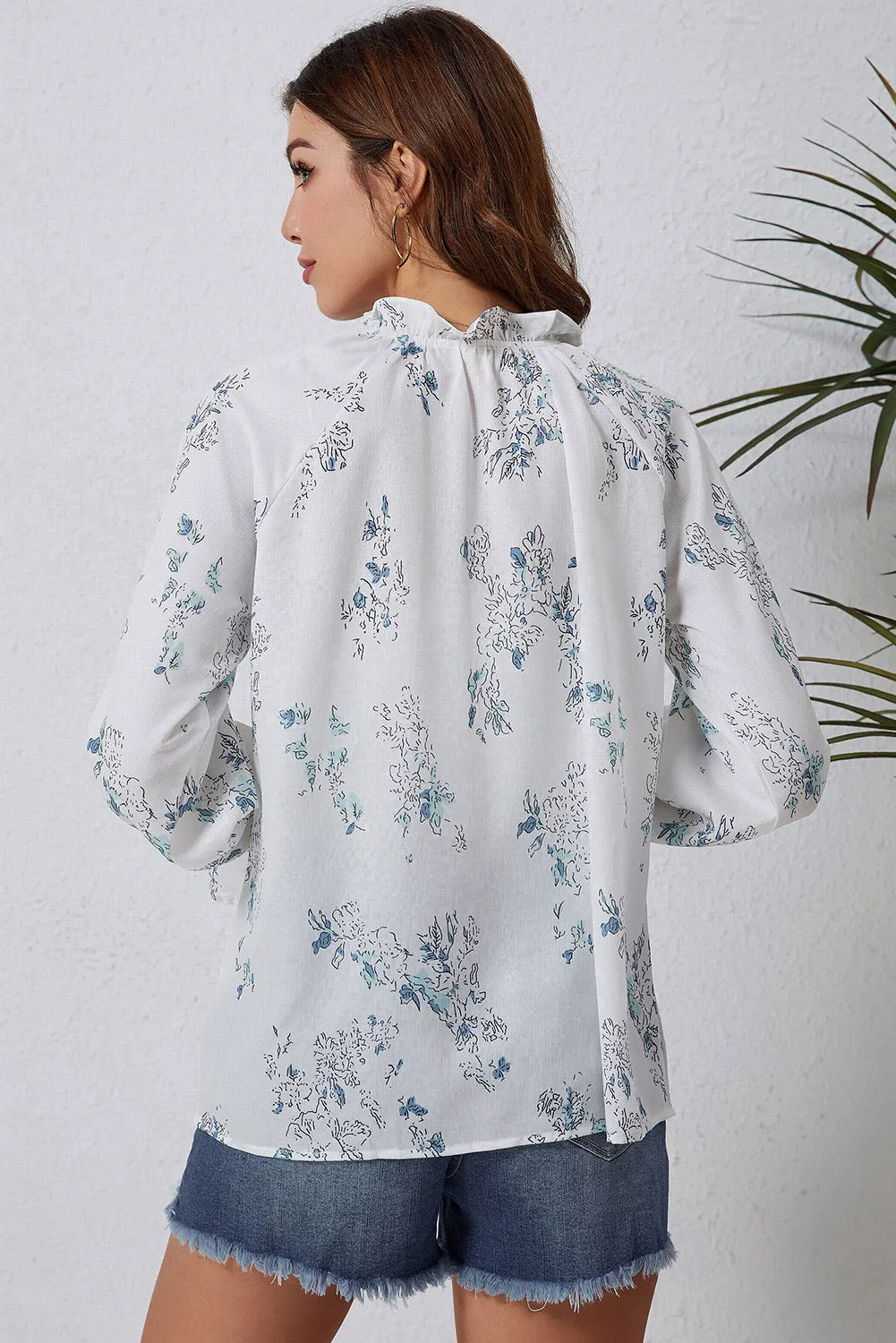 Floral Tie Neck Crinkle Blouse