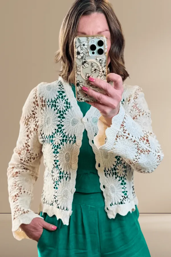 Flower Crochet Button Cardigan