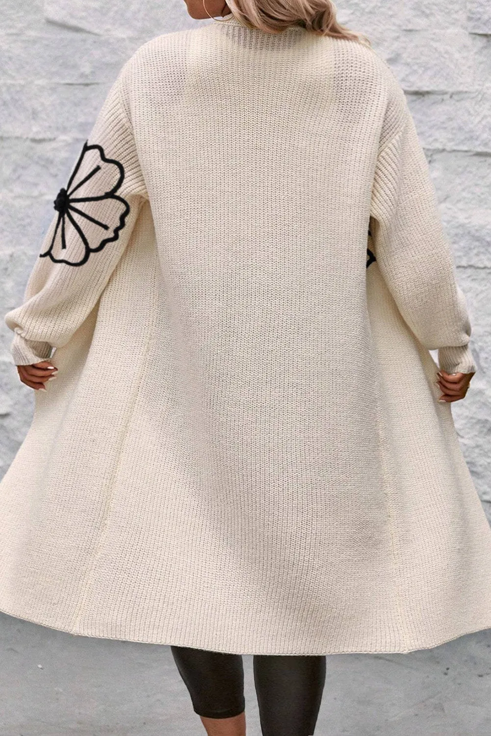 Flower Embroidered Drop Shoulder Open Front Duster Cardigan