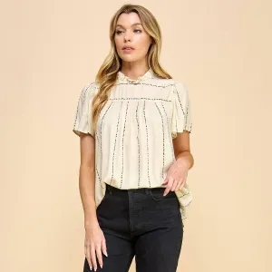 Flutter Sleeve Ruched Neck Printed Top