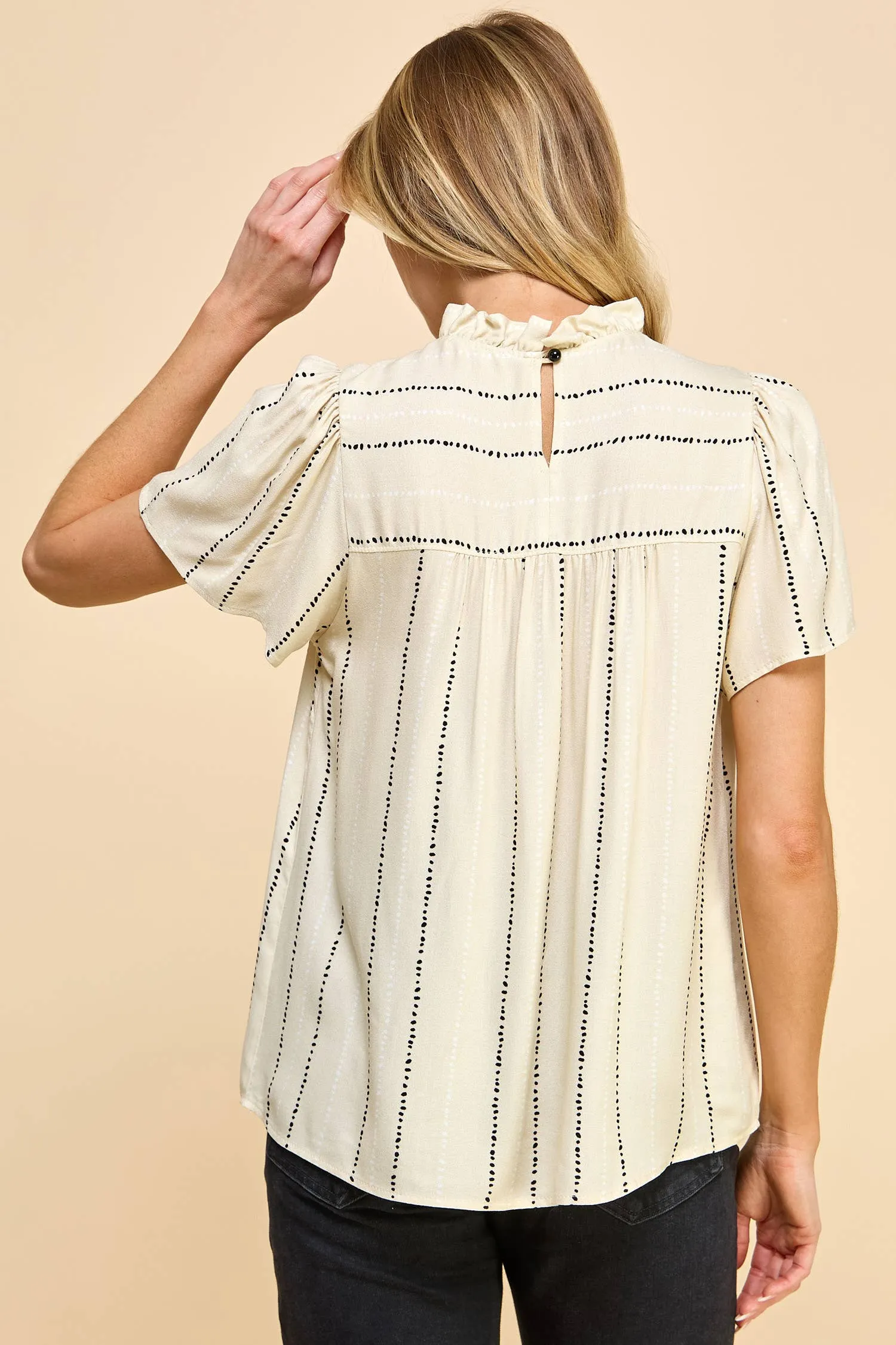 Flutter Sleeve Ruched Neck Printed Top